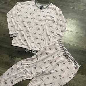 Women's Disney Mickey Minnie Mouse 2 Piece Pajama Set Medium Light Pink Gray